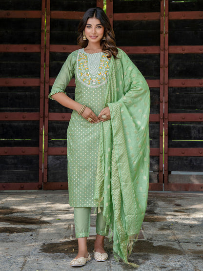 Varnika Chanderi Silk Kurta Set: Coding Embroidery, Party Wear Elegance - FitVibe Fashion