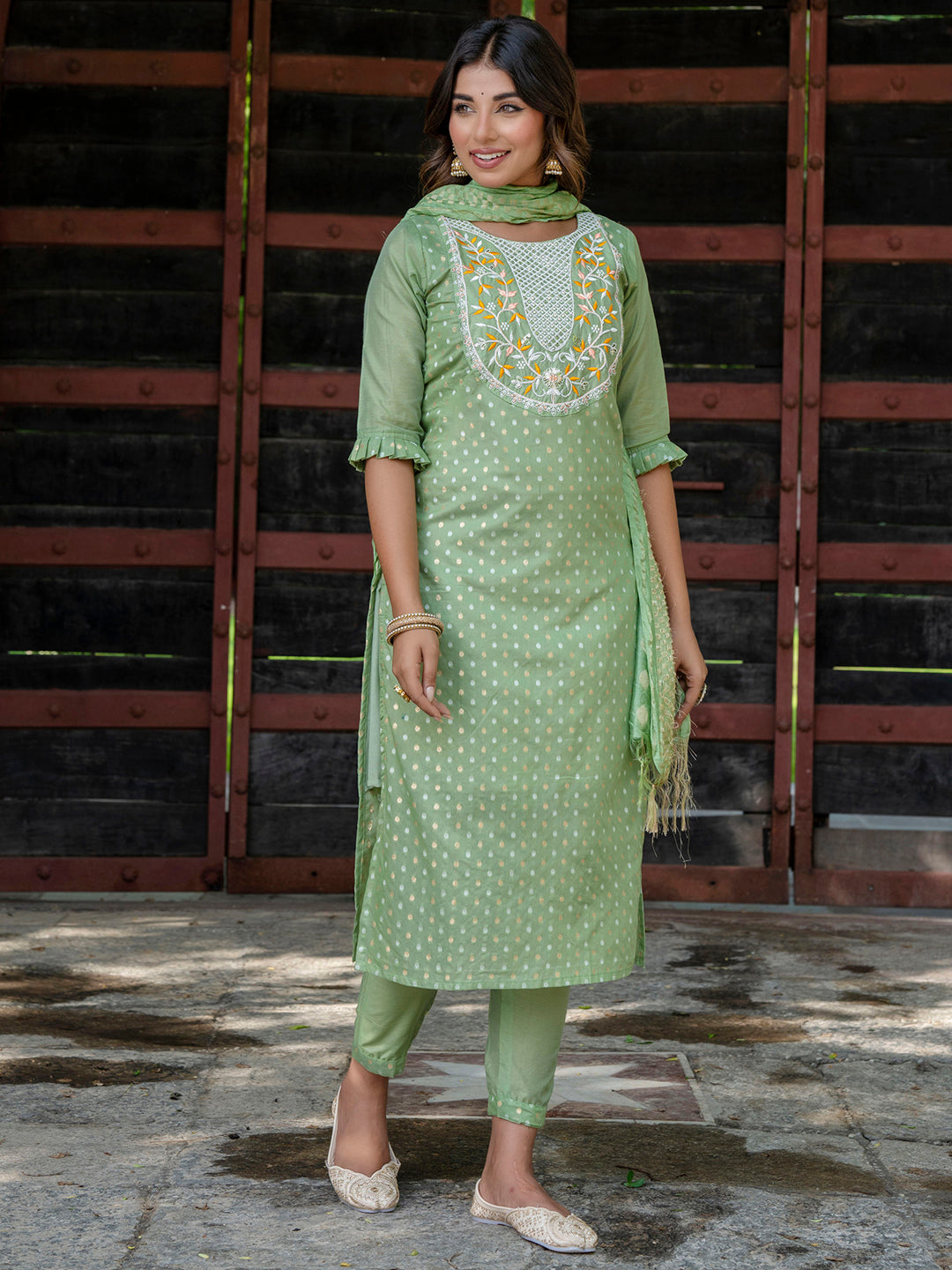 Varnika Chanderi Silk Kurta Set: Coding Embroidery, Party Wear Elegance - FitVibe Fashion