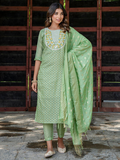 Varnika Chanderi Silk Kurta Set: Coding Embroidery, Party Wear Elegance - FitVibe Fashion