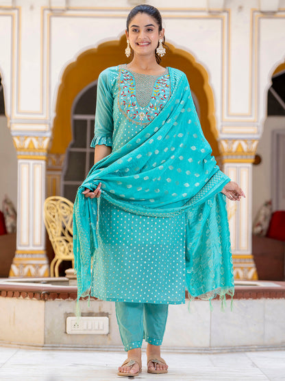 Varnika Chanderi Silk Kurta Set: Coding Embroidery, Party Wear Elegance - FitVibe Fashion