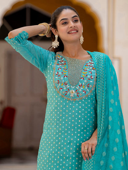 Varnika Chanderi Silk Kurta Set: Coding Embroidery, Party Wear Elegance - FitVibe Fashion