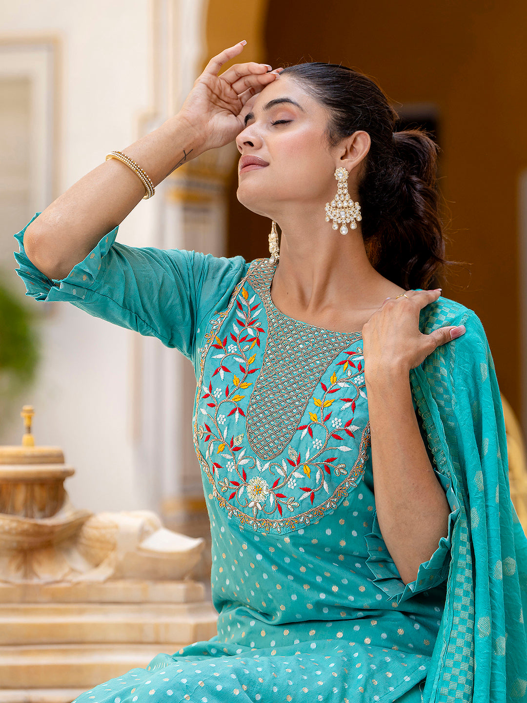 Varnika Chanderi Silk Kurta Set: Coding Embroidery, Party Wear Elegance - FitVibe Fashion