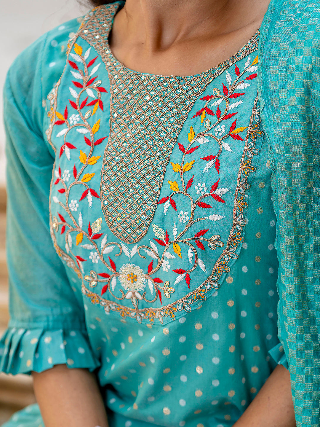 Varnika Chanderi Silk Kurta Set: Coding Embroidery, Party Wear Elegance - FitVibe Fashion