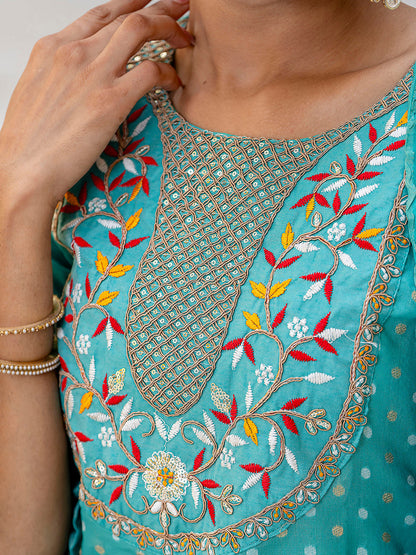 Varnika Chanderi Silk Kurta Set: Coding Embroidery, Party Wear Elegance - FitVibe Fashion