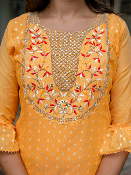 Varnika Chanderi Silk Kurta Set: Coding Embroidery, Party Wear Elegance - FitVibe Fashion