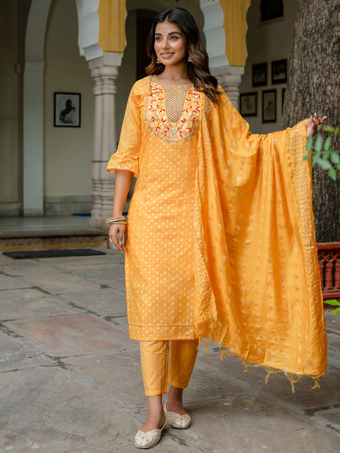 Varnika Chanderi Silk Kurta Set: Coding Embroidery, Party Wear Elegance - FitVibe Fashion