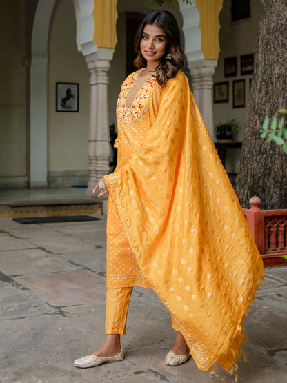 Varnika Chanderi Silk Kurta Set: Coding Embroidery, Party Wear Elegance - FitVibe Fashion