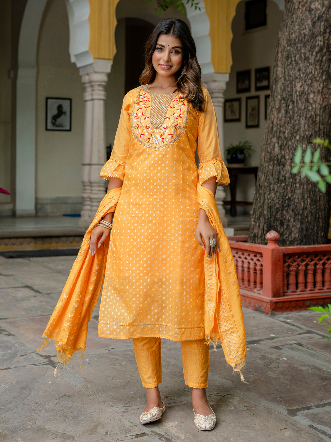 Varnika Chanderi Silk Kurta Set: Coding Embroidery, Party Wear Elegance - FitVibe Fashion