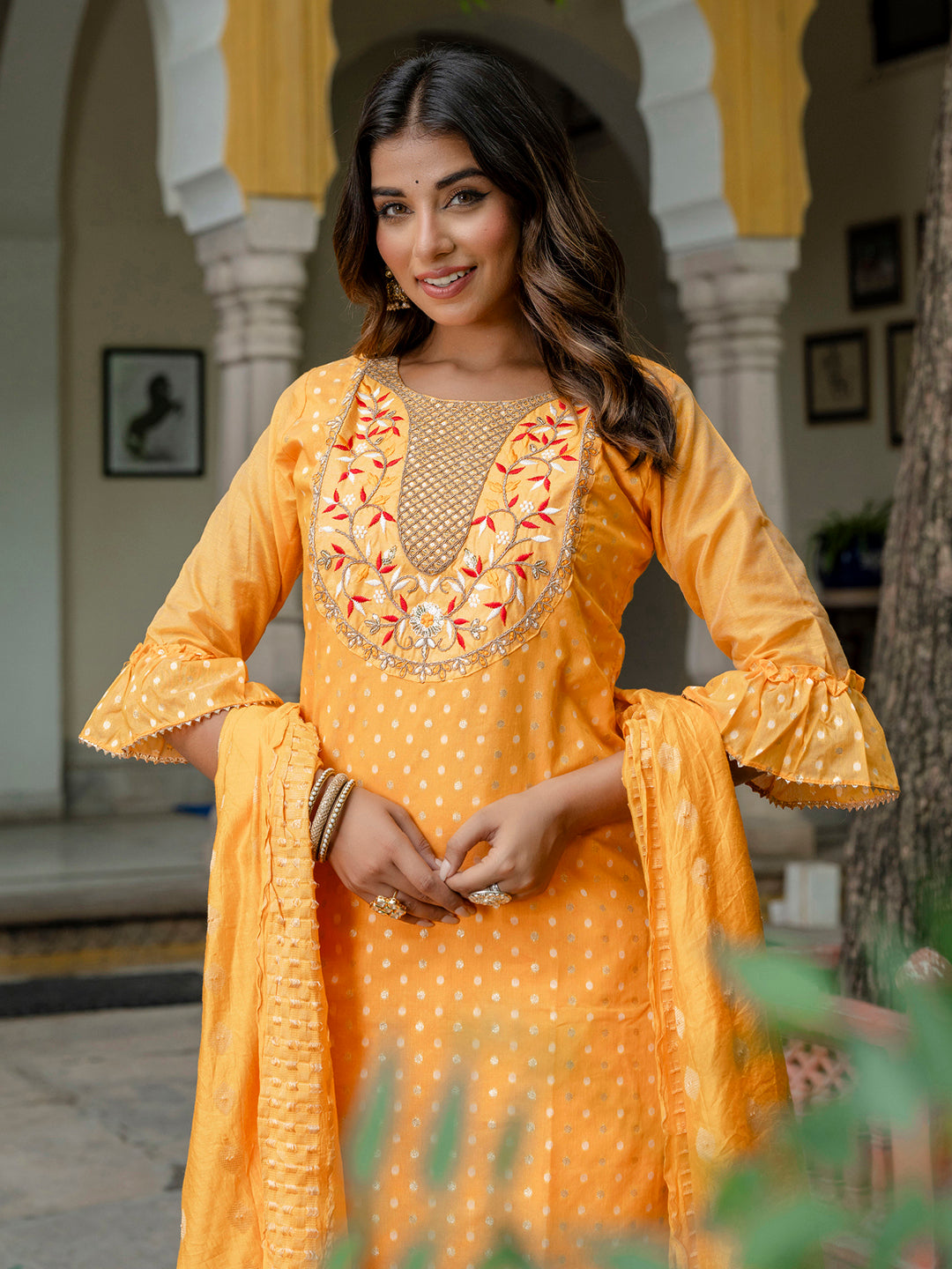 Varnika Chanderi Silk Kurta Set: Coding Embroidery, Party Wear Elegance - FitVibe Fashion