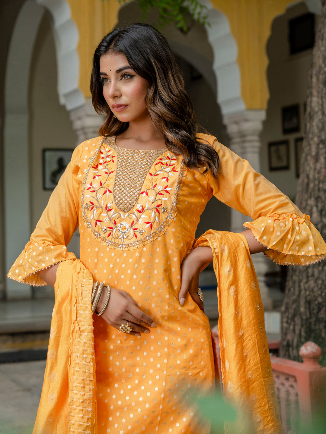 Varnika Chanderi Silk Kurta Set: Coding Embroidery, Party Wear Elegance - FitVibe Fashion