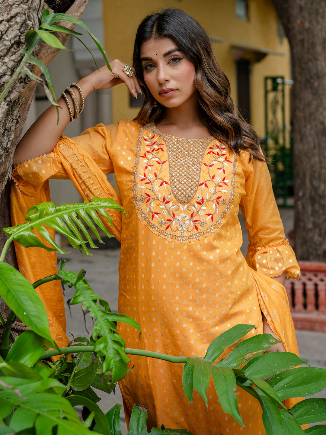 Varnika Chanderi Silk Kurta Set: Coding Embroidery, Party Wear Elegance - FitVibe Fashion