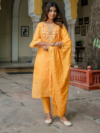 Varnika Chanderi Silk Kurta Set: Coding Embroidery, Party Wear Elegance - FitVibe Fashion