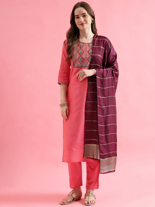 Women Kurta and Trousers Pant Set Cotton Silk Blend - FitVibe Fashion