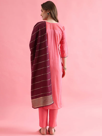 Women Kurta and Trousers Pant Set Cotton Silk Blend - FitVibe Fashion