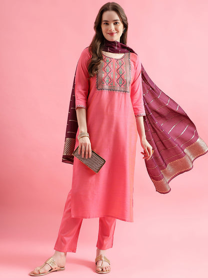 Women Kurta and Trousers Pant Set Cotton Silk Blend - FitVibe Fashion