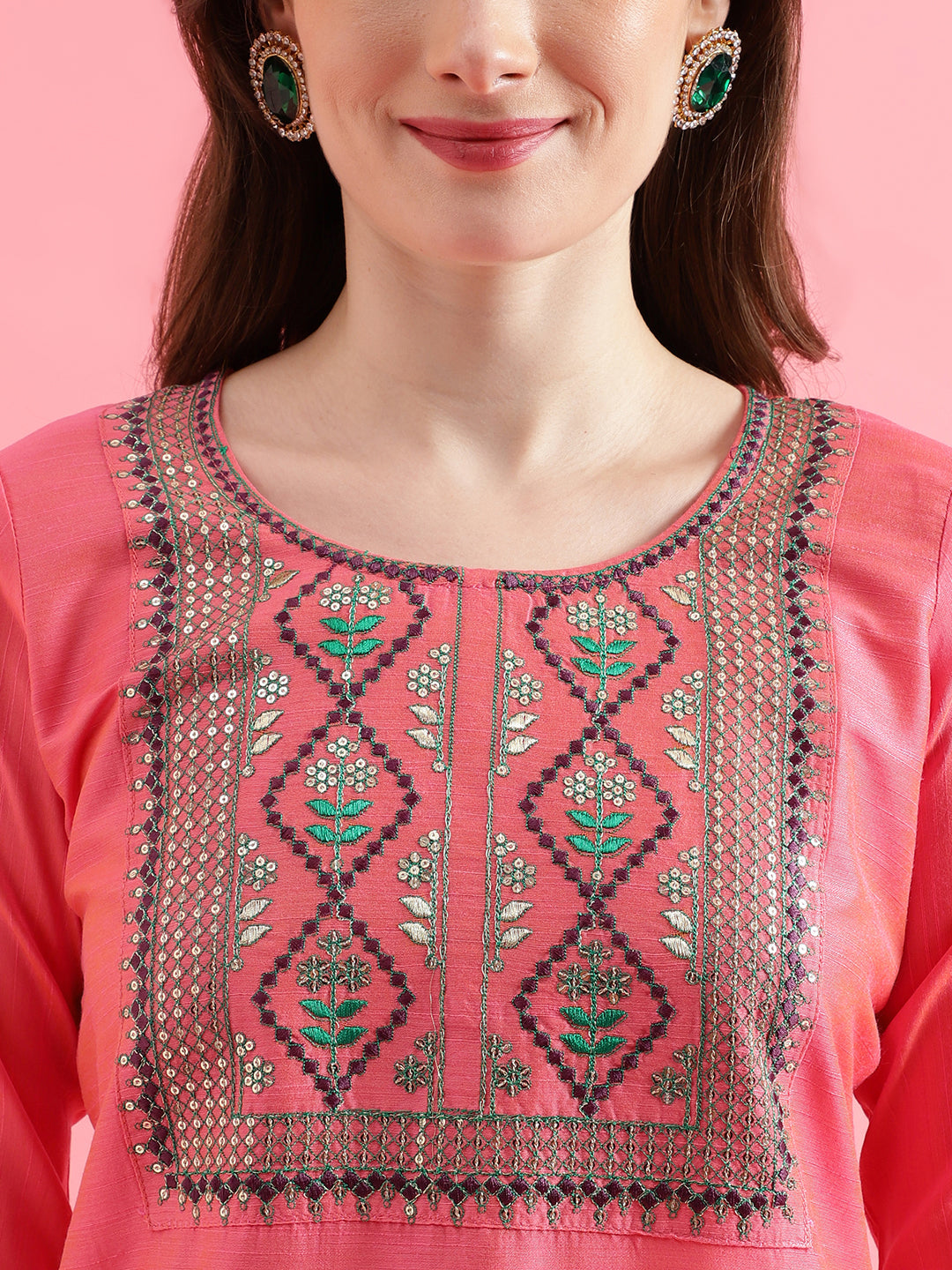 Women Kurta and Trousers Pant Set Cotton Silk Blend - FitVibe Fashion