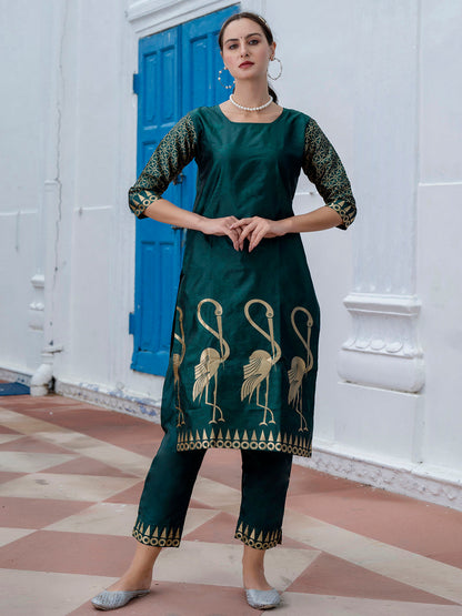 Yamini Cotton Silk Jacquard Kurta Pant with Banarasi Silk Dupatta – Elegant Ethnic 3-Piece Set for Women - FitVibe Fashion