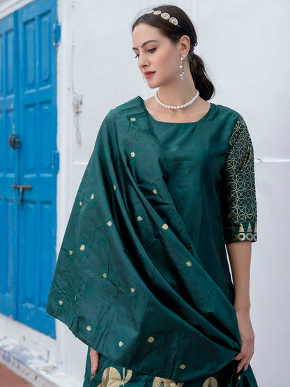 Yamini Cotton Silk Jacquard Kurta Pant with Banarasi Silk Dupatta – Elegant Ethnic 3-Piece Set for Women - FitVibe Fashion