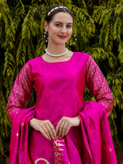 Yamini Cotton Silk Jacquard Kurta Pant with Banarasi Silk Dupatta – Elegant Ethnic 3-Piece Set for Women - FitVibe Fashion