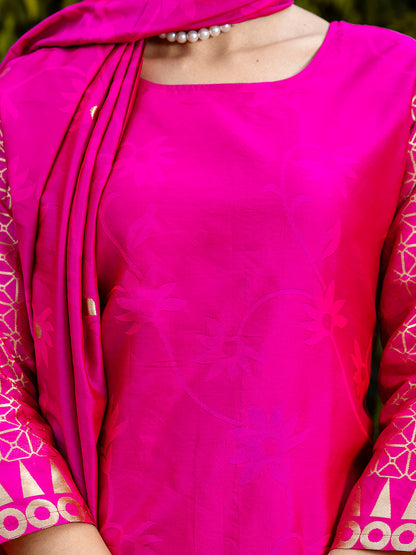 Yamini Cotton Silk Jacquard Kurta Pant with Banarasi Silk Dupatta – Elegant Ethnic 3-Piece Set for Women - FitVibe Fashion