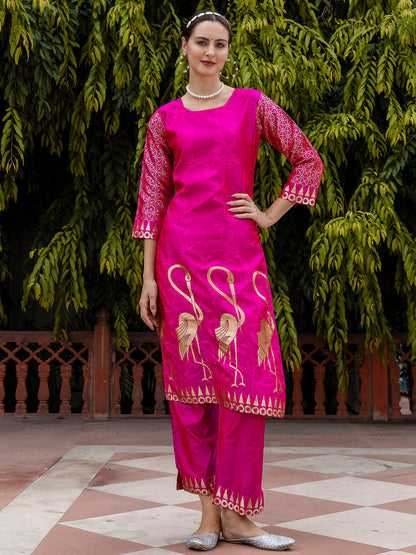 Yamini Cotton Silk Jacquard Kurta Pant with Banarasi Silk Dupatta – Elegant Ethnic 3-Piece Set for Women - FitVibe Fashion