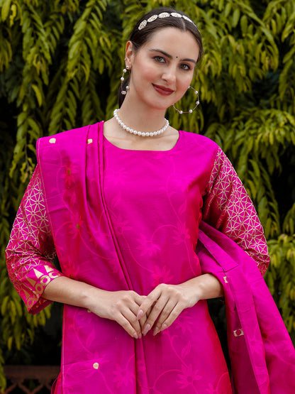 Yamini Cotton Silk Jacquard Kurta Pant with Banarasi Silk Dupatta – Elegant Ethnic 3-Piece Set for Women - FitVibe Fashion