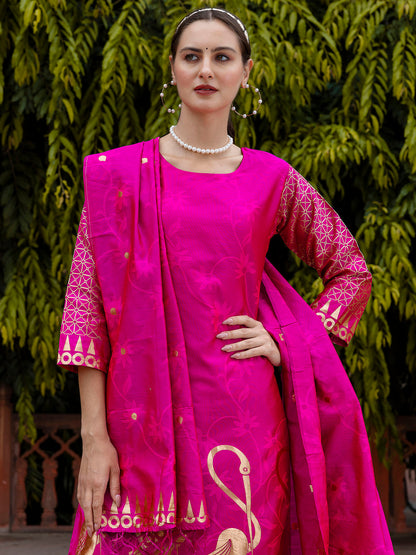 Yamini Cotton Silk Jacquard Kurta Pant with Banarasi Silk Dupatta – Elegant Ethnic 3-Piece Set for Women - FitVibe Fashion