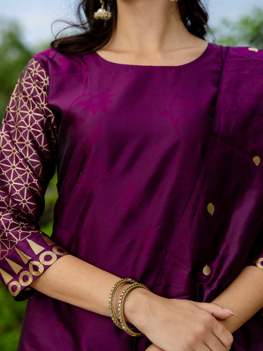 Yamini Cotton Silk Jacquard Kurta Pant with Banarasi Silk Dupatta – Elegant Ethnic 3-Piece Set for Women - FitVibe Fashion