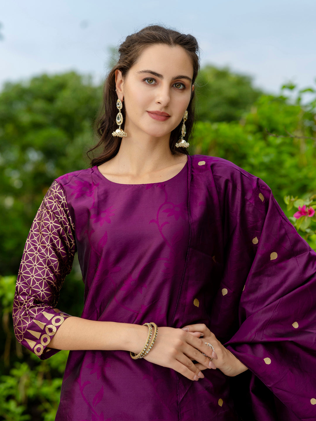 Yamini Cotton Silk Jacquard Kurta Pant with Banarasi Silk Dupatta – Elegant Ethnic 3-Piece Set for Women - FitVibe Fashion