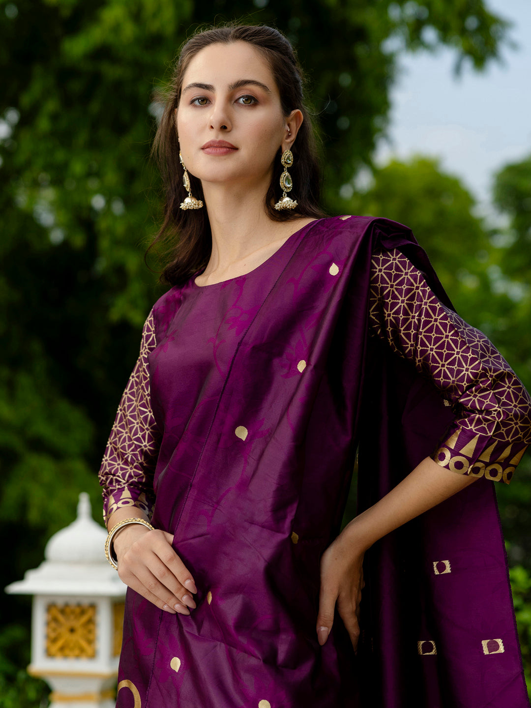 Yamini Cotton Silk Jacquard Kurta Pant with Banarasi Silk Dupatta – Elegant Ethnic 3-Piece Set for Women - FitVibe Fashion