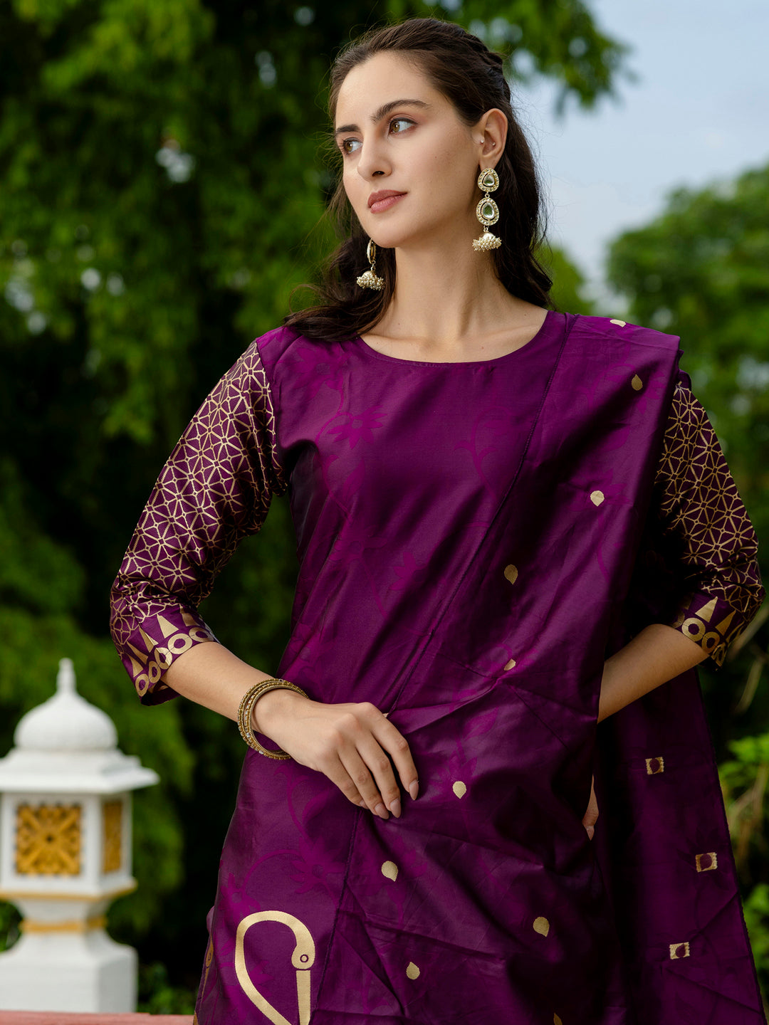 Yamini Cotton Silk Jacquard Kurta Pant with Banarasi Silk Dupatta – Elegant Ethnic 3-Piece Set for Women - FitVibe Fashion