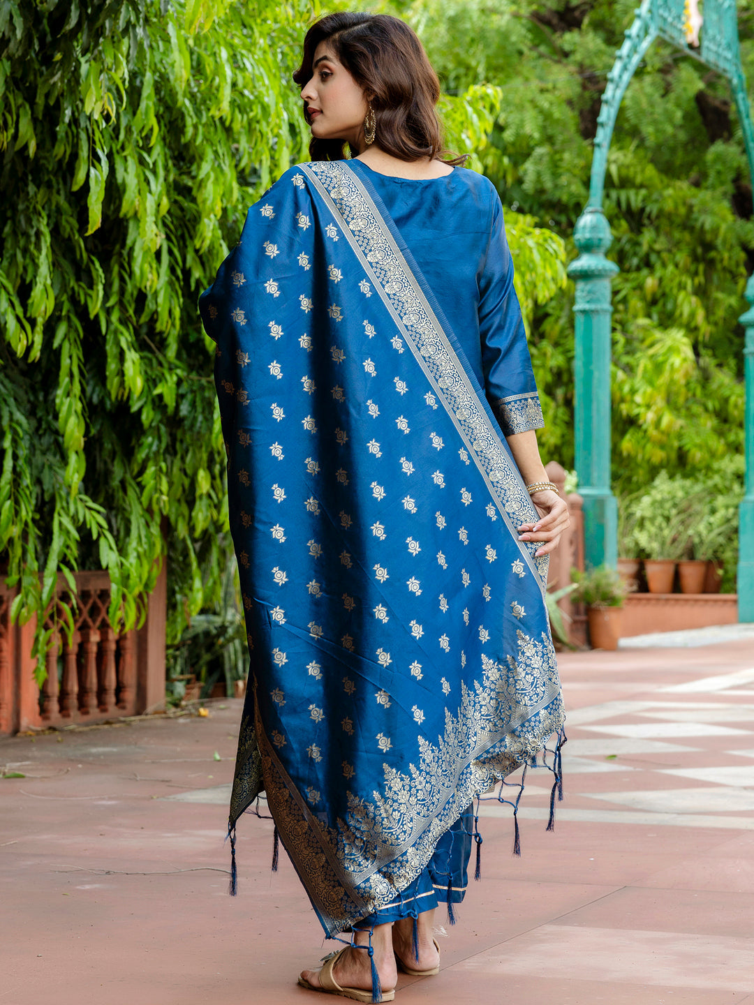 Sumiti Cotton Silk Jacquard Kurta Pant with Banarasi Dupatta – Stylish Party Wear Ethnic Ensemble for Women - FitVibe Fashion