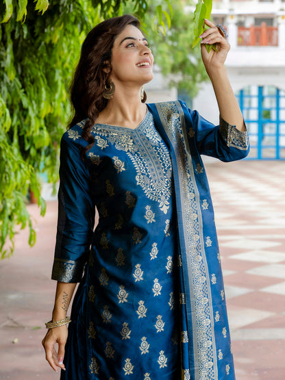 Sumiti Cotton Silk Jacquard Kurta Pant with Banarasi Dupatta – Stylish Party Wear Ethnic Ensemble for Women - FitVibe Fashion