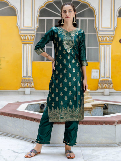 Sumiti Cotton Silk Jacquard Kurta Pant with Banarasi Dupatta – Stylish Party Wear Ethnic Ensemble for Women - FitVibe Fashion