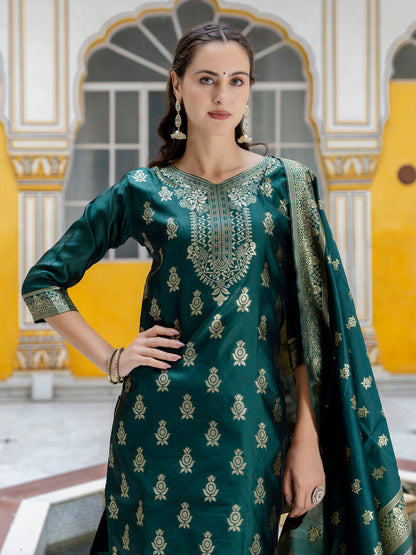 Sumiti Cotton Silk Jacquard Kurta Pant with Banarasi Dupatta – Stylish Party Wear Ethnic Ensemble for Women - FitVibe Fashion