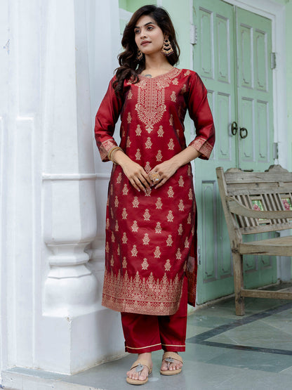 Sumiti Cotton Silk Jacquard Kurta Pant with Banarasi Dupatta – Stylish Party Wear Ethnic Ensemble for Women - FitVibe Fashion