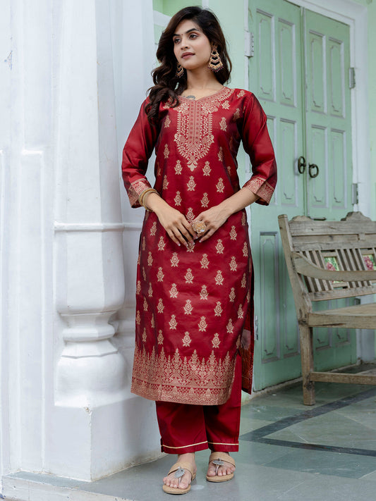 Sumiti Cotton Silk Jacquard Kurta Pant with Banarasi Dupatta – Stylish Party Wear Ethnic Ensemble for Women - FitVibe Fashion