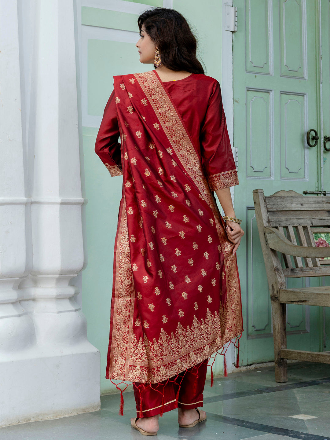 Sumiti Cotton Silk Jacquard Kurta Pant with Banarasi Dupatta – Stylish Party Wear Ethnic Ensemble for Women - FitVibe Fashion