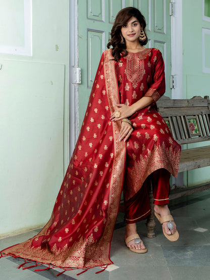 Sumiti Cotton Silk Jacquard Kurta Pant with Banarasi Dupatta – Stylish Party Wear Ethnic Ensemble for Women - FitVibe Fashion