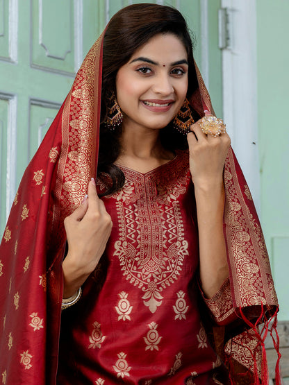 Sumiti Cotton Silk Jacquard Kurta Pant with Banarasi Dupatta – Stylish Party Wear Ethnic Ensemble for Women - FitVibe Fashion