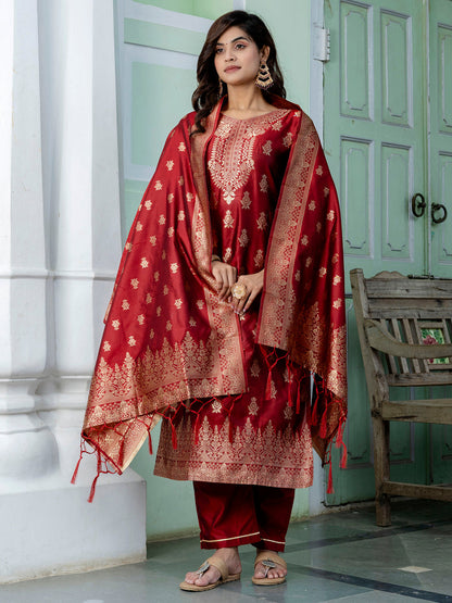 Sumiti Cotton Silk Jacquard Kurta Pant with Banarasi Dupatta – Stylish Party Wear Ethnic Ensemble for Women - FitVibe Fashion