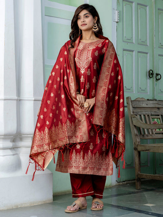 Sumiti Cotton Silk Jacquard Kurta Pant with Banarasi Dupatta – Stylish Party Wear Ethnic Ensemble for Women - FitVibe Fashion