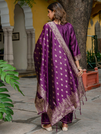 Sumiti Cotton Silk Jacquard Kurta Pant with Banarasi Dupatta – Stylish Party Wear Ethnic Ensemble for Women - FitVibe Fashion