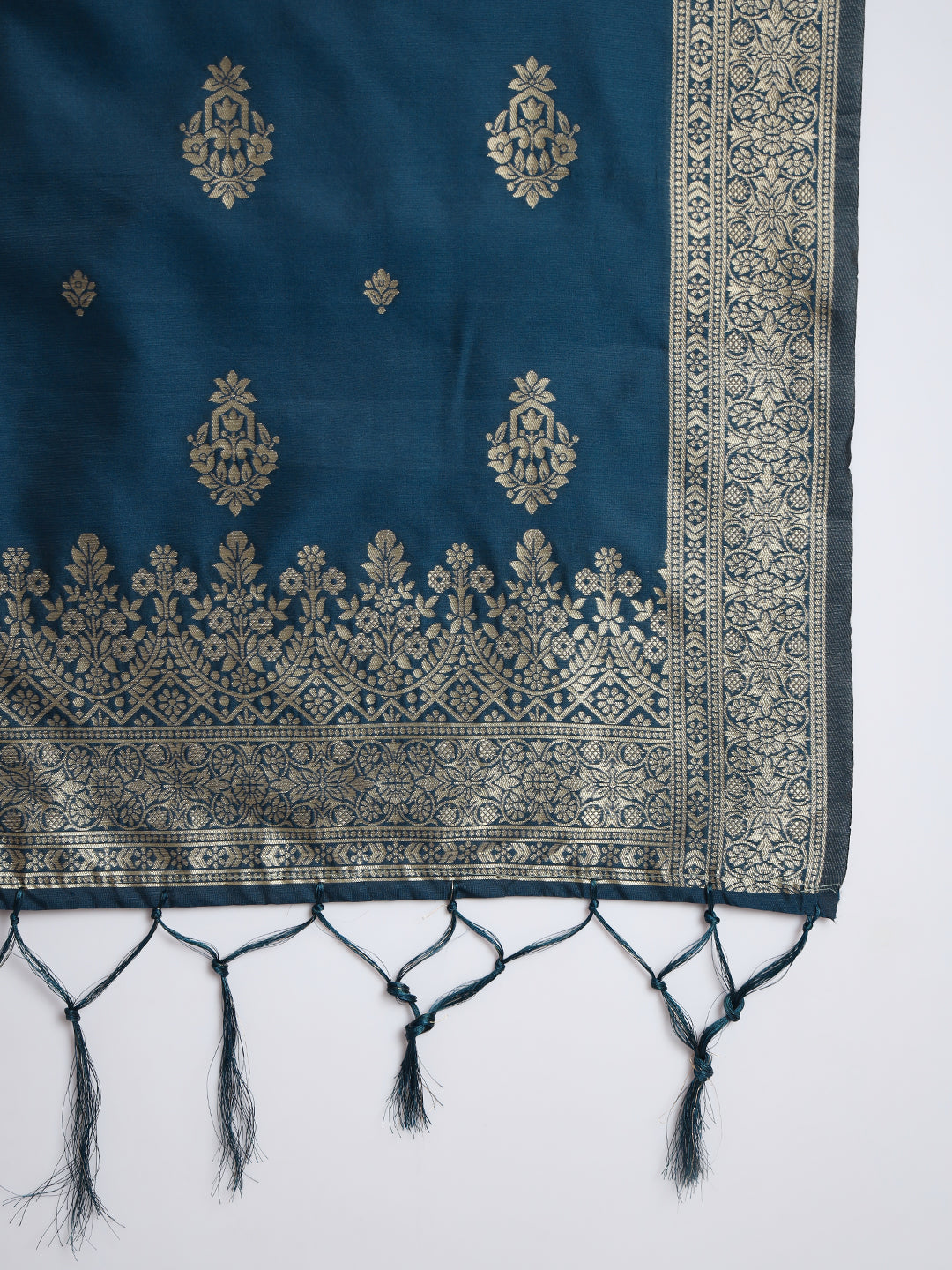 Vishwa Blue Silk Round-Neck Blossom Woven Kurta With Pant Sets - FitVibe Fashion