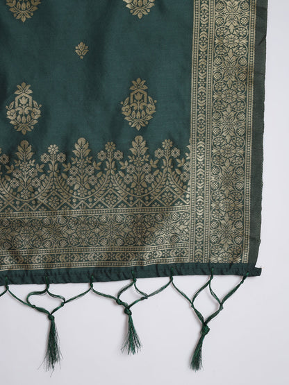 Vishwa Green Silk Round-neck Blossom Woven Kurta With Pant Suits - FitVibe Fashion