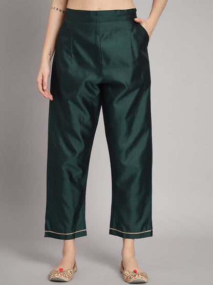 Vishwa Green Silk Round-neck Blossom Woven Kurta With Pant Suits - FitVibe Fashion