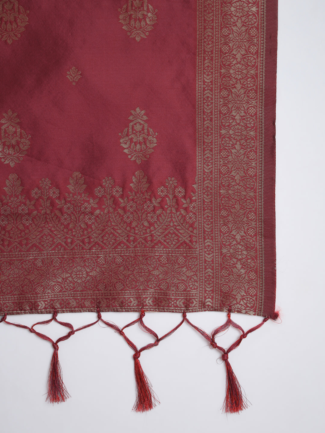 Vishwa Maroon Silk Round-neck Blossom Woven Kurta With Pant Suits - FitVibe Fashion