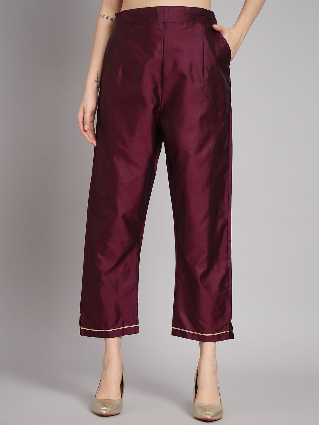 Vishwa Purple Silk Round-Neck Blossom Woven Kurta With Pant Suits - FitVibe Fashion