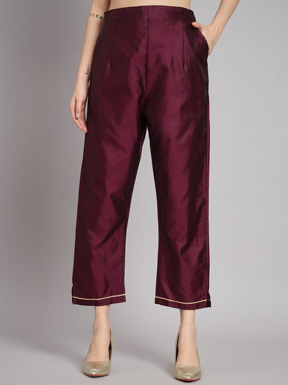 Vishwa Purple Silk Round-Neck Blossom Woven Kurta With Pant Suits - FitVibe Fashion