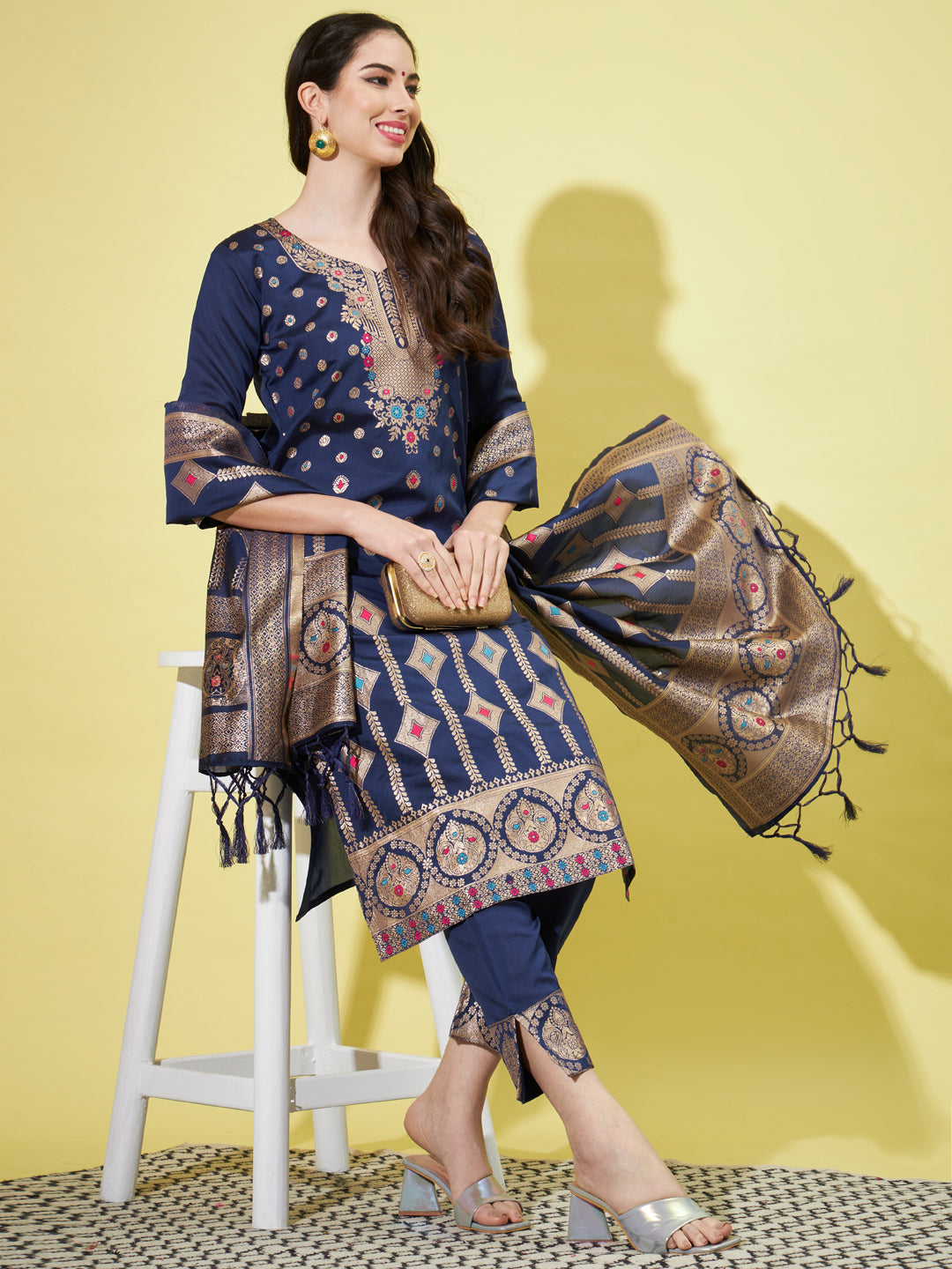 Cotton Silk Jacquard Kurta Pant With Heavy Banarasi Silk Dupatta - FitVibe Fashion